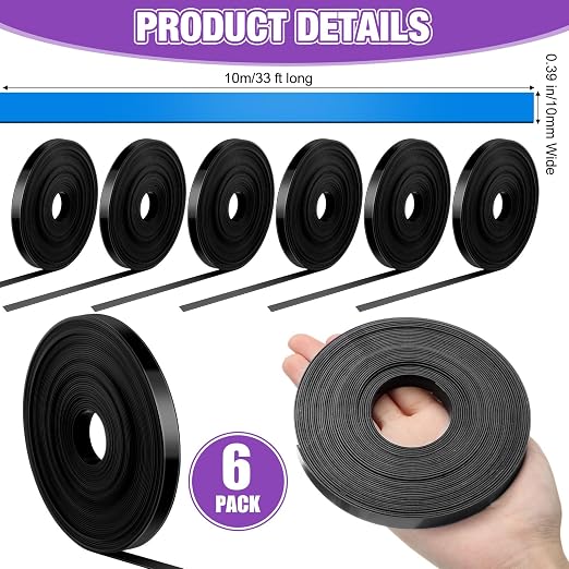 6 Rolls Black Magnetic Tape Roll Thin Strips, 1/2.5 Inch x 33 ft Magnetic - Image 2