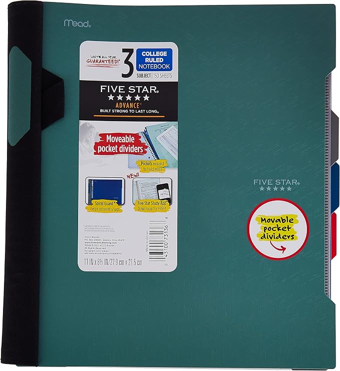 Five Star Advance Spiral Notebook + Study App, 3 Subject, College Ruled Paper by FiveStar
