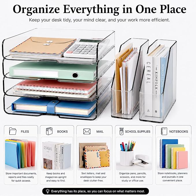 DCA Clear Acrylic Desk Organizer Set, 4 Tier Letter Tray - Image 6