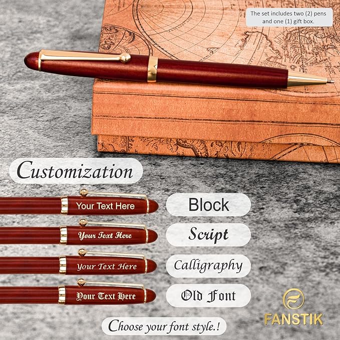 Customized Cherrywood Double Ballpoint Pen Set with Name (MADE IN USA), with Wooden Gift Box, Personalized Gift for Men and Women (BallPoint CherryWood Set)-DeskLoop Office