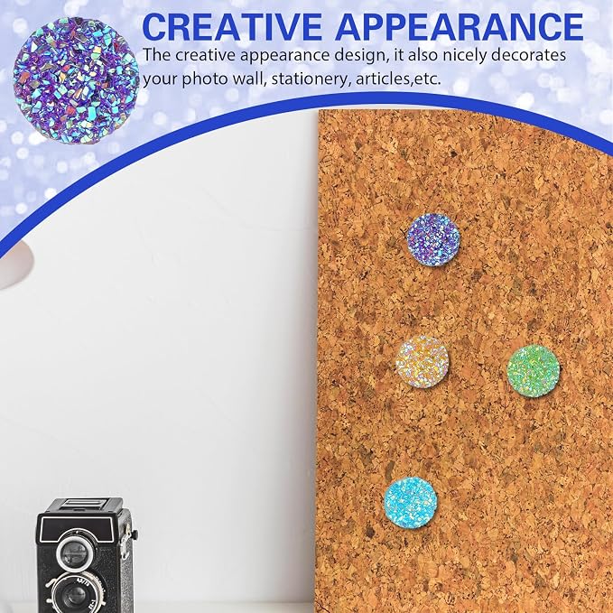 Mabor 30Pcs Decorative Thumb Tacks Glitter Rhinestone Cute Push Pins | Fun Push - Image 3