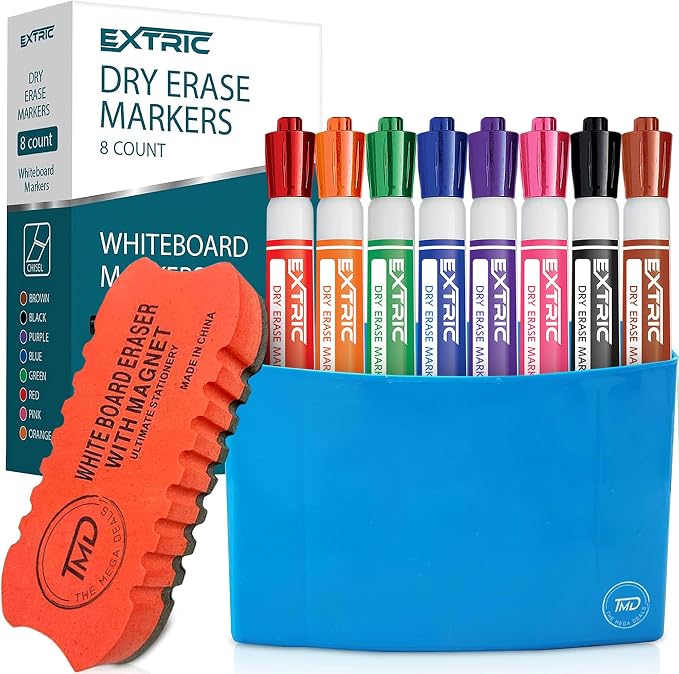 EXTRIC Dry Erase Markers Chisel Tip 8 Whiteboard Marker, Eraser | Includes: 8 by EXTRIC