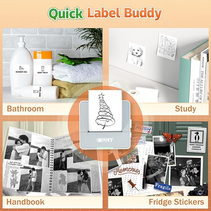 iDPRT Mini Printer with 1 Roll Sticker Paper, Portable Sticker Maker Machine Efficiently and Quickly, Thermal Printer for Study Notes, Pictures, DIY, Label, Free App with Multiple Templates, Gray-DeskLoop Office