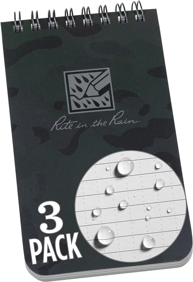 Rite in the Rain Weatherproof Top Spiral Notebook, 3”x 5”, NightHawk Camo Cover by RiteintheRain