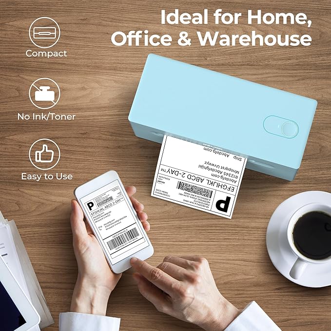 Nelko Bluetooth Thermal Shipping Label Printer, 4x6 Shipping Label Printer for Shipping Packages, Support Android, iPhone and Windows, Widely Used for Amazon, Ebay, Shopify (Blue)-DeskLoop Office