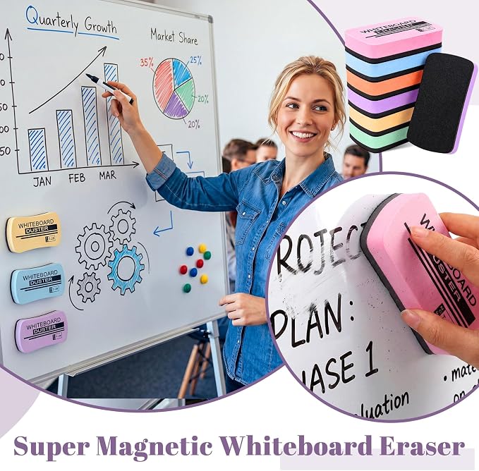 Outus 12 Pcs White Board Erasers Bulk Magnetic Dry Erase Erasers Assorted Color - Image 7