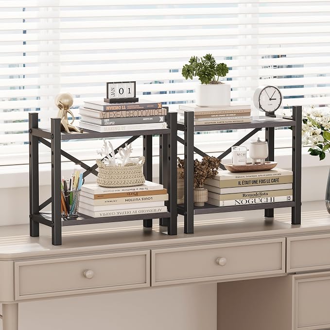 2-Pack Desktop Bookshelf, 4-Tier Stackable Narrow Bookcase, Adjustable - Image 6