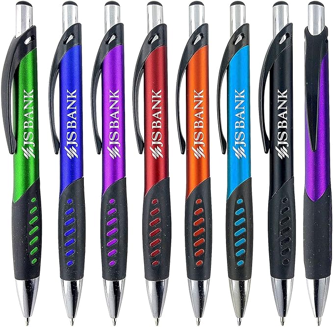 SyPen Promotional Pens With your Custom Logo or Text-300 Pack Bulk-for Businesses, Parties, and Events, Custom Printed Metallic/Colored Click Action Ballpoint Pens, Rubber Grip, Black Ink, Black