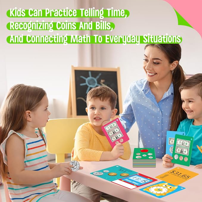 52 PCS Time & Money Flashcards, Double Sided Cognition Cards-Coin Value - Image 5
