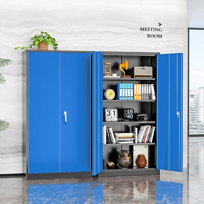INTERGREAT Garage Storage Cabinets with Doors and Shelves,72" H Steel Locking Cabinets Storage with Lockable Door,Metal Storage Cabinet for Home Office,Warehouse,School,Black Blue-DeskLoop Office