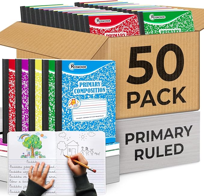 Rosmonde Composition Notebook Bulk, 50 Pack, Draw and Write Journals, 200 Pages by Rosmonde