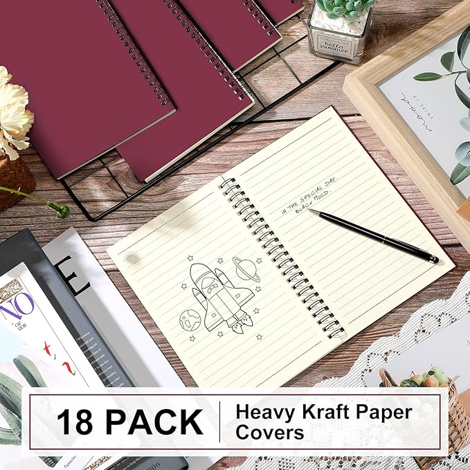 Yahenda 18 Pcs Spiral Notebook Bulk A5 Journal Lined 8.3'' x 5.5'' Writing Composition Paper Small Notepad Subject Notebook for Students Office Business Back to School Supplies (Wine Red)-DeskLoop Office