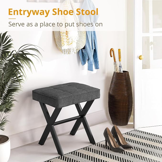 LUE BONA Vanity Stool, Square Linen Makeup Stool - Image 5