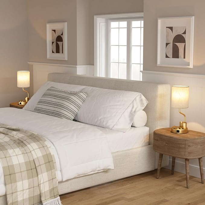 Gold Bedside Table Lamps for Bedroom Set of 2 - Image 6