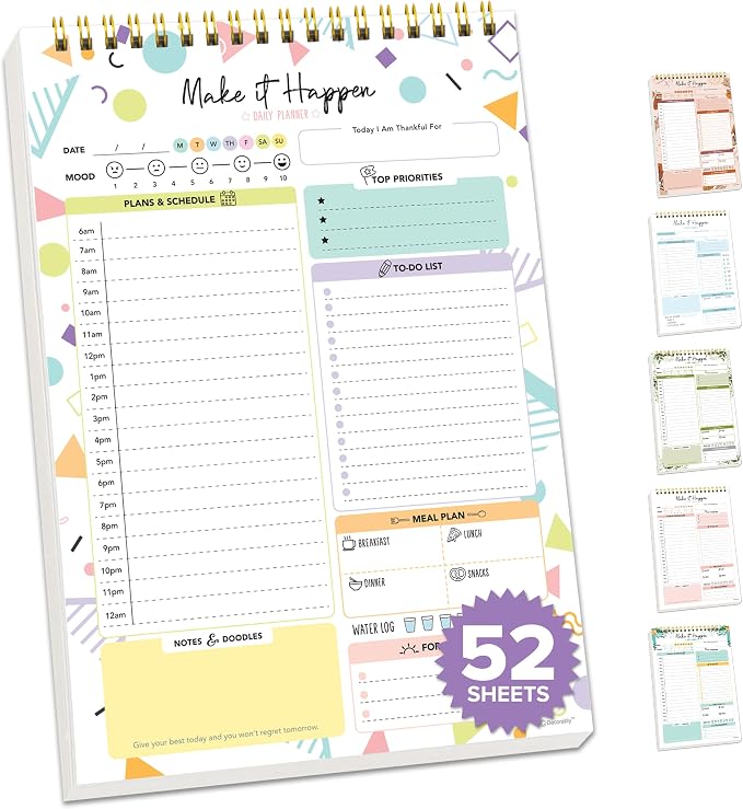 Decorably 52 Sheets Colorful Pastel Undated Daily Planner Pad by Decorably