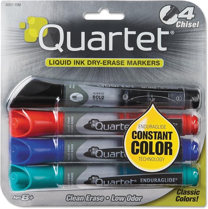 Quartet Dry Erase Markers, Bullet Tip, EnduraGlide, 4 Pack by Quartet