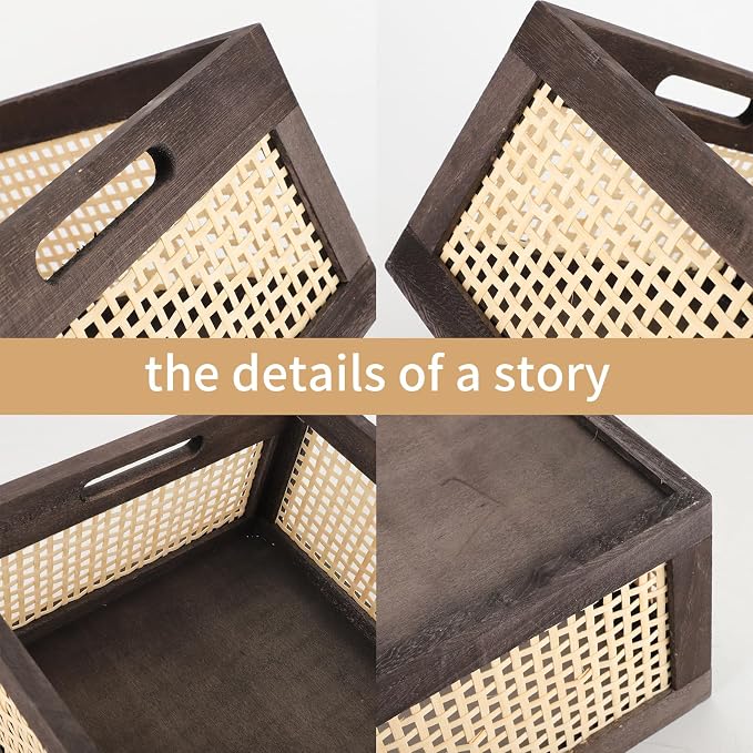 Desktop Storage Basket, Sundry Office Drawer Storage Box, Wood Frame Storage - Image 3