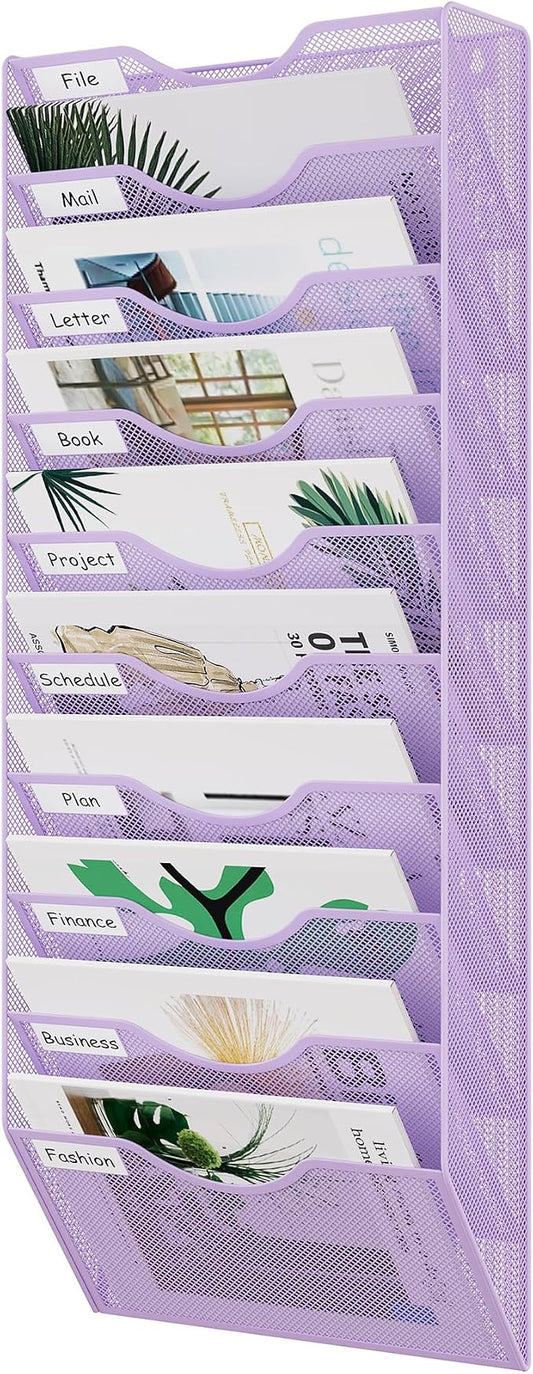 EasyPAG 10 Pocket Mesh Wall File Organizer, Hanging Paper Folder Holder by EasyPAG