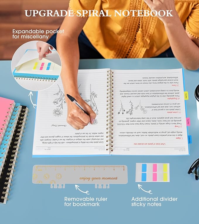 Spiral Notebook Journal 8.5” x 11”, Lined Notebooks for Women Men, A4 Large College Ruled Journal, 100 GSM Paper, Plastic Hardcover Spiral Bound Journals for Work School Business, Blue-DeskLoop Office