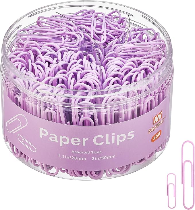 NEEWAY 450pcs Paper Clips Assorted Sizes, Small and Large Paper Clips, Coated by NEEWAY