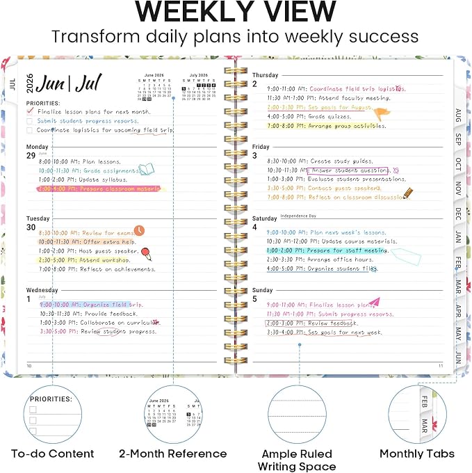 Academic Planner 2026-2027, Weekly and Monthly Calendar Book, July 2026 – June - Image 3