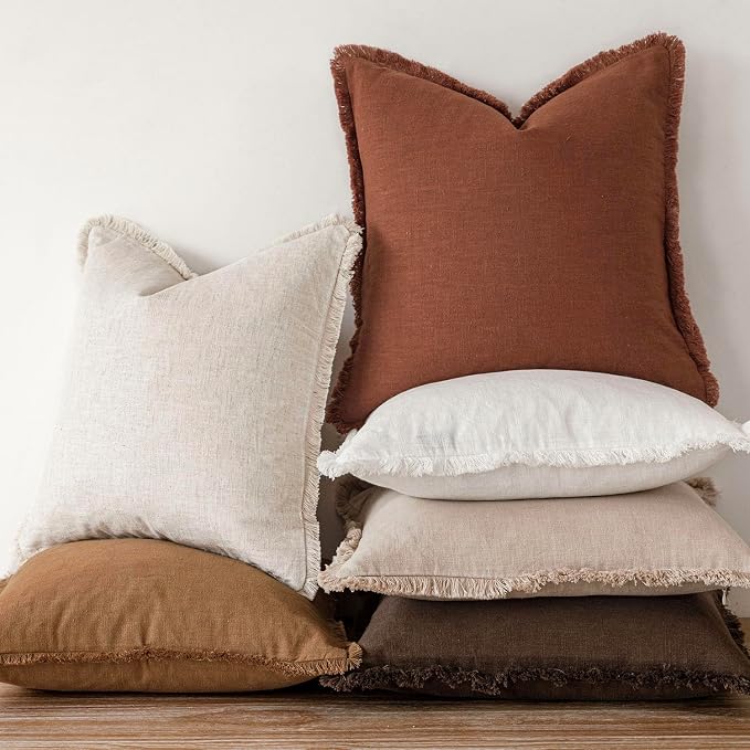 Foindtower Set of 2 Decorative Linen Fringe Throw Pillow Covers Cozy Boho - Image 5
