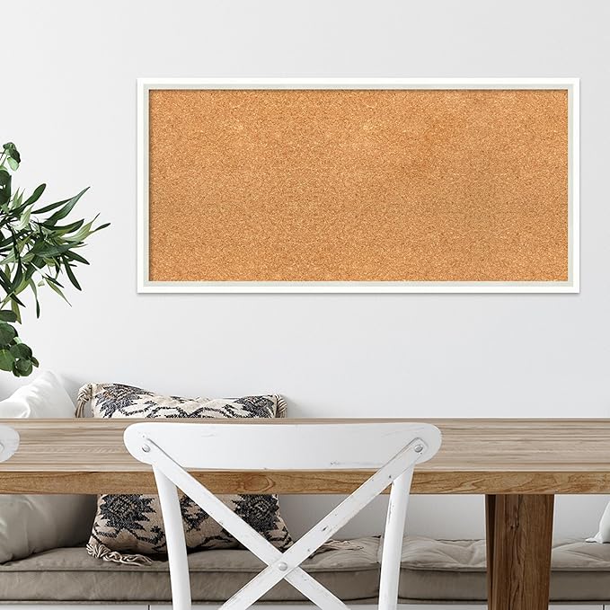 Amanti Art Natural Cork Board for Wall, 15x31 Vision Board with White Frame, Medium Corkboard Office Decor for Home Organization, Modern Corkboard Pinboard to Display Items for Home Organization in-DeskLoop Office