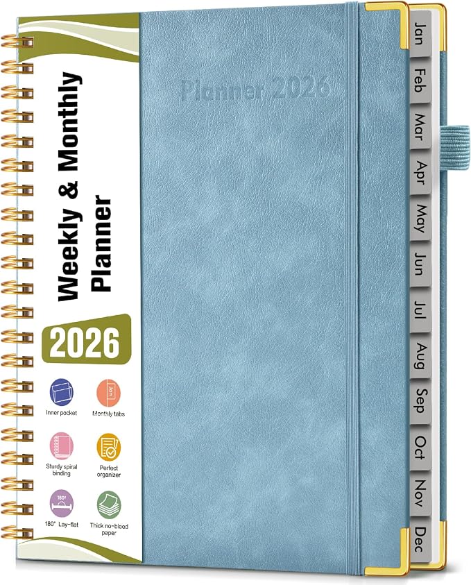 2026 Planner, Hardcover Leather Weekly and Monthly Planner, January 2026 by Unknown