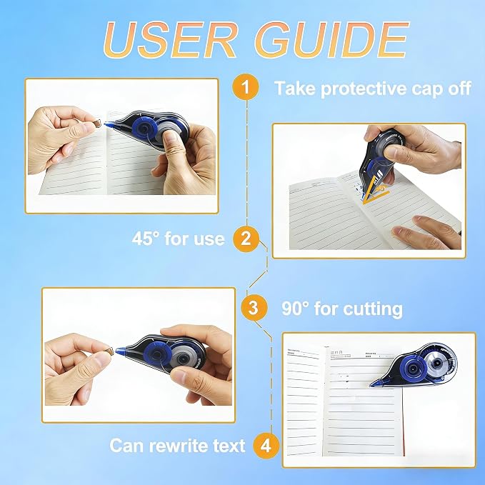 White Correction Tape, 4-Count Pack of White Correction Tape, Note Taking - Image 4