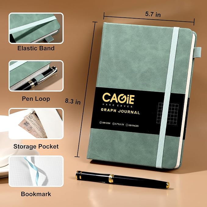 CAGIE Graph Paper Notebook- 320 Pages 100 GSM Graphing Grid Journal A5 - Image 5