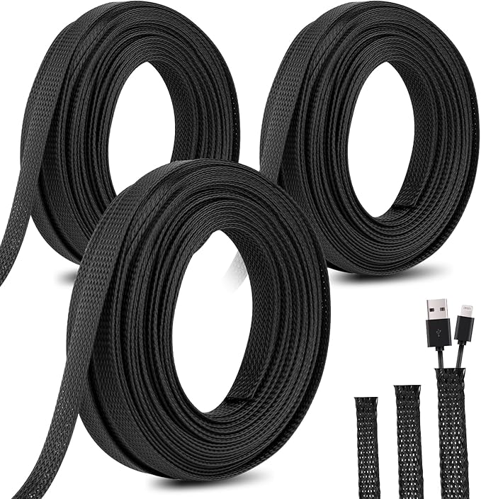 150 Feet 1/4, 3/8 Inches Braided Wire Loom PET Cable Loom Expandable Braided by Unknown