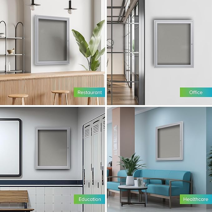 Ghent 36"x36" 1-Door Outdoor Enclosed Vinyl Bulletin Board, Shatter Resistant, with Lock, Satin Aluminum Frame - Silver (PA13636VX-193), Made in The USA-DeskLoop Office