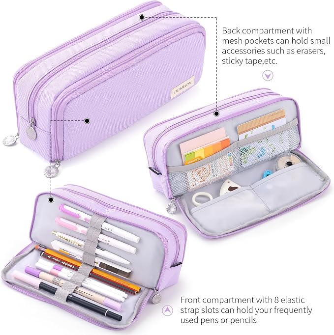 CICIMELON Large Capacity Pencil Case 3 Compartment Pouch Pen Bag - Image 6