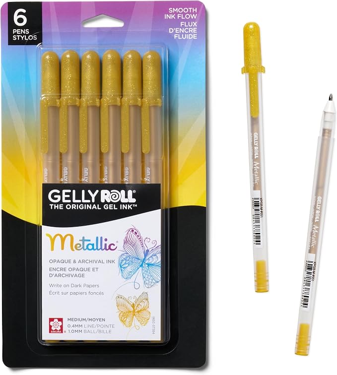 SAKURA Gelly Roll Metallic Gel Pens, 6 Piece Gold, 6 Pack by SAKURAOFAMERICA
