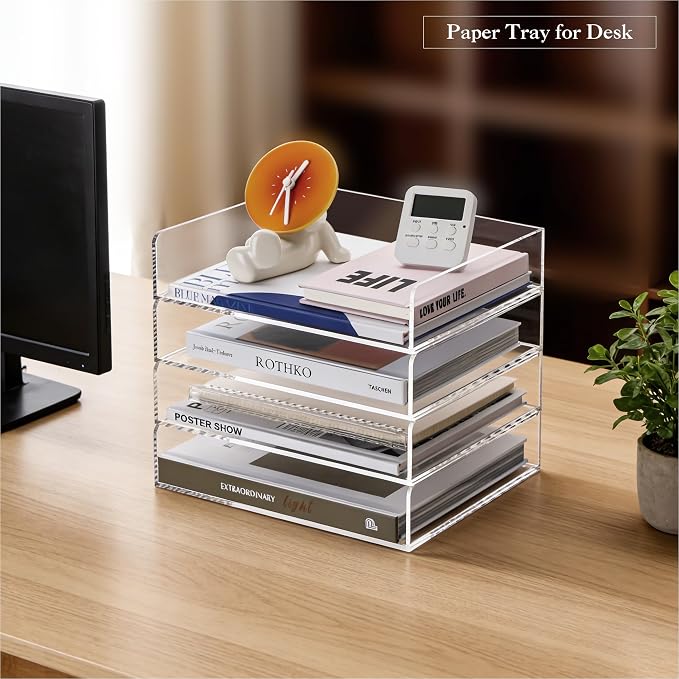 HeZone 4 Tier Paper Organizer for Desk, Acrylic Paper Tray, Office File - Image 9