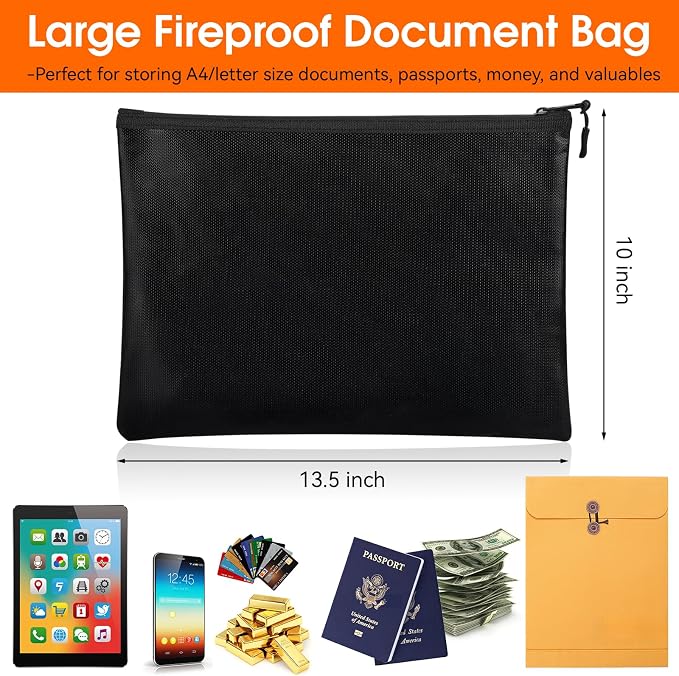 Fireproof Document Money Bag, Waterproof Zipper Pouch | Fire Proof - Image 2