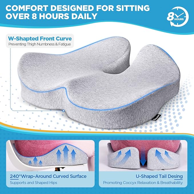 BEAUTRIP Seat Cushion Charcoal Memory Foam Cushion for Office Desk Chair, Car Driving Seat - Sciatica, Tailbone & Back Pain Relief Donut Butt Pillow - Seat Pad for Elderly, Drivers, Office Workers-DeskLoop Office