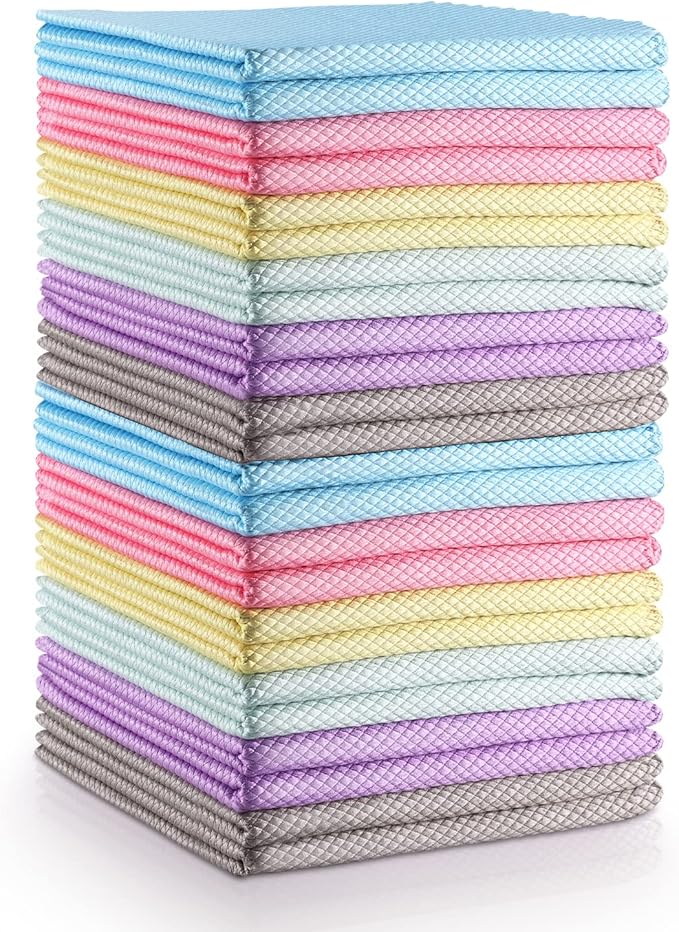 Easy Clean Fish Scale Nanoscale Dish Cloths,Streak Free Miracle Microfiber Cleaning Cloths for Kitchen,Counter,Washing Dish,Window,Mirror,Glass Lint Free Polishing Rag,All-Purpose,Reusable,Pack of 24-DeskLoop Office