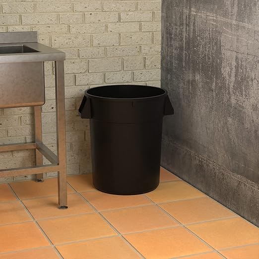 32 Gallon Black Round Commercial Trash Can-DeskLoop Office
