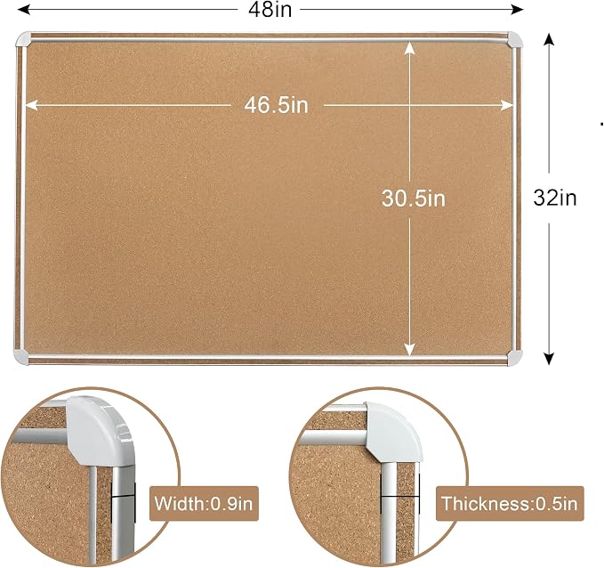 Cork Bulletin Board, 48 X 32 Inches Cork Strip Frame Message Vision Board - Image 2