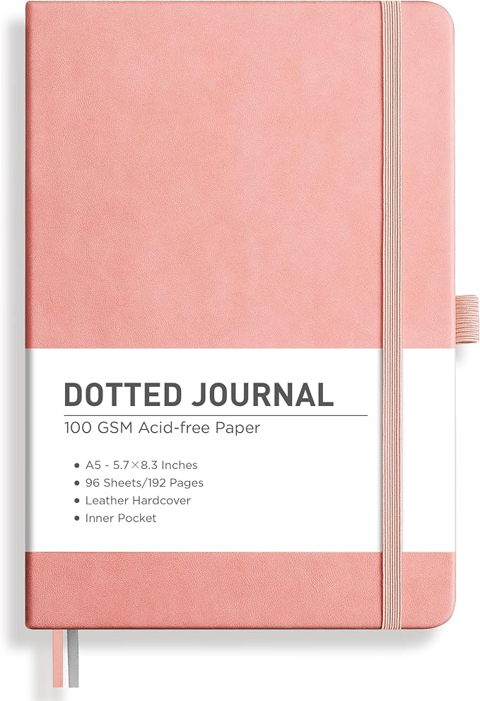 RETTACY Dotted Journal Notebook, 192 Pages, A5 Medium Size, Leather Hardcover by RETTACY