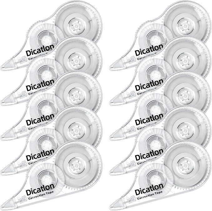 White Correction Tape 10 Pack, Easy Use Roller Applicator, Instant Dry by Dicatlon