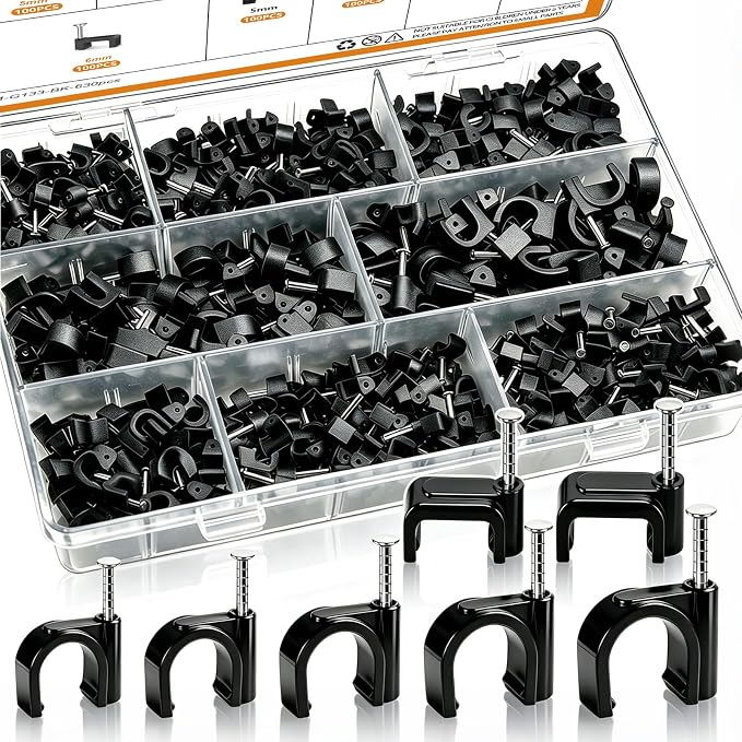mankk 630PCS Black Cable Clips Nail in Cable Clips Wire Clips 4/5/6/8/10mm by mankk