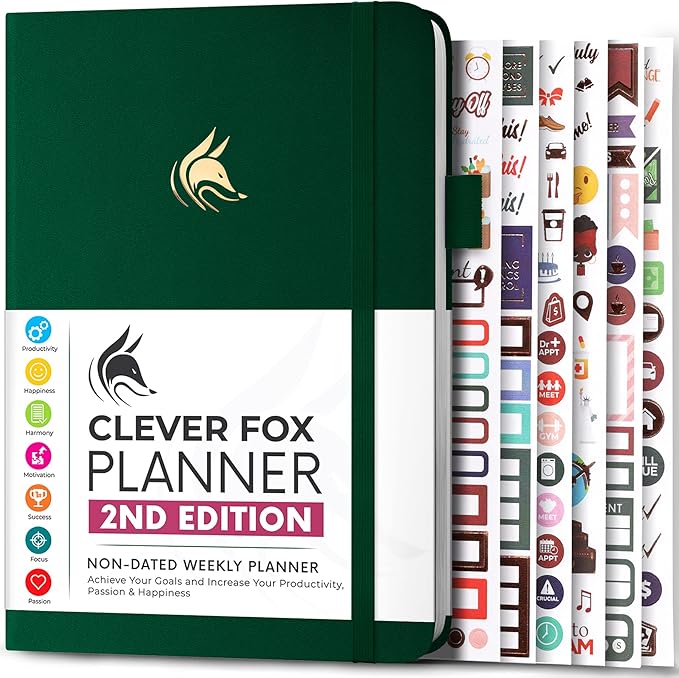 Clever Fox Planner 2nd Edition – Colorful Weekly & Monthly Goal Planner, Time Management & Productivity Organizer, Undated, A5 (Forest Green)-DeskLoop Office