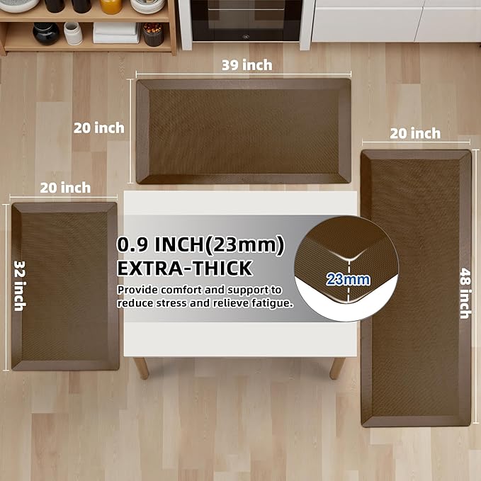 Anti Fatigue Kitchen Mats for Floor, Brown 9/10 Extra Thick Cushioned Standing Desk Mat, Comfort Memory Foam Ergonomic Kitchen Rugs and Mats Non-Slip Waterproof for Office, Kitchen, Sink, 20" x 39"-DeskLoop Office