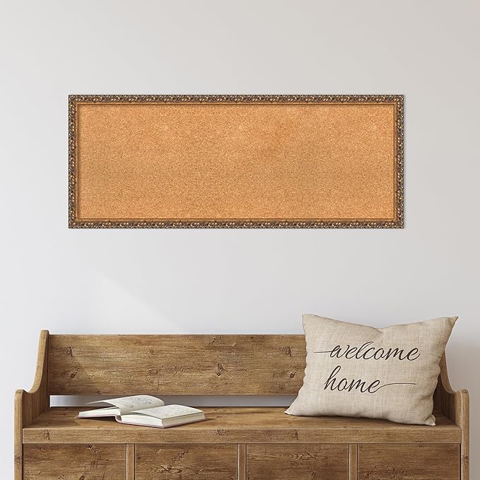 Amanti Art Natural Cork Board for Wall, 16x40 Vision Board with Bronze Frame, Medium Corkboard Office Decor for Home Organization, Traditional Corkboard Pinboard to Display Items for Home-DeskLoop Office