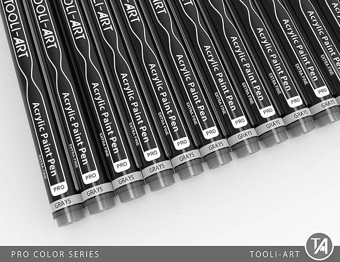 Acrylic Paint Pens 22 Gray Tones Assorted Pro Color Series Markers Set 0.7mm Extra Fine Tip for Rock Painting, Glass, Mugs, Wood, Metal, Canvas, Projects, Non Toxic, Waterbased, Quick Drying-DeskLoop Office