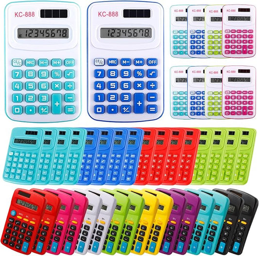 48 Pcs Pocket Calculator,Pocket Size Basic Calculators,8 Digit Display Solar Battery Dual Power Desktop Calculators,Mini Calculator for Students,Home,Office, 3 Styles-DeskLoop Office