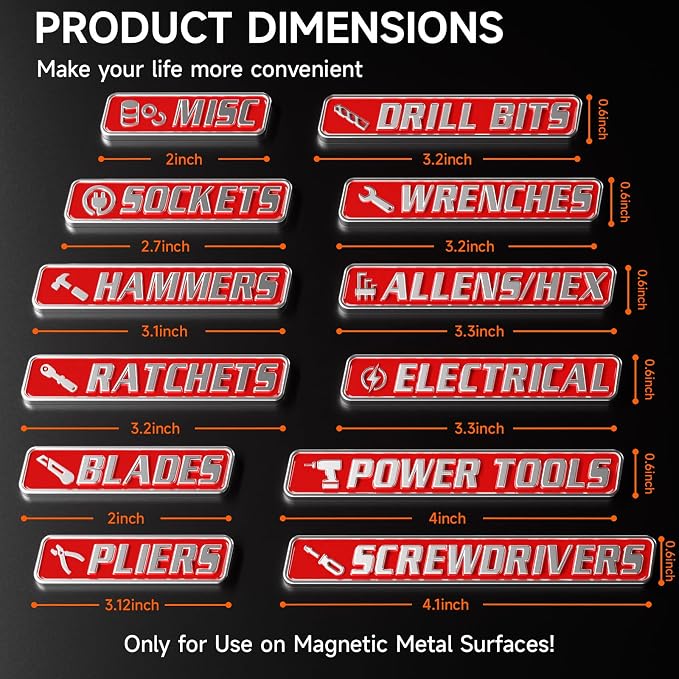 12 PCS Metal Magnetic Tool Box Labels, Embossed Tool Box Labels Magnet - Image 6