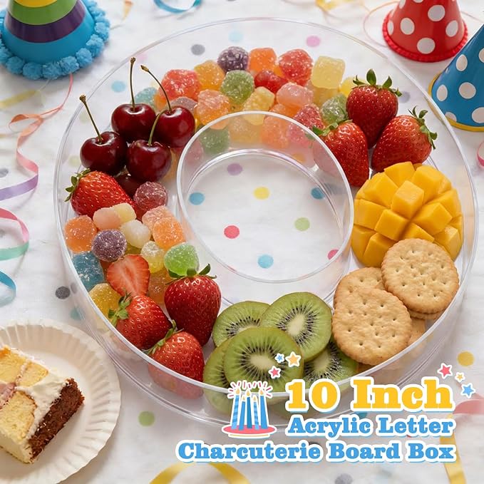 Ledido 10’’ Acrylic Number Charcuterie Board Box, Reusable Fillable Serving Tray - Image 2